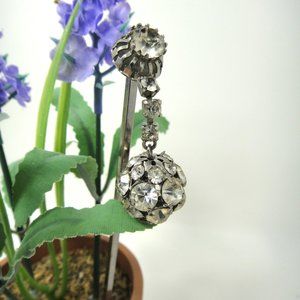 Vintage  Hair Pin Pick Rhinestone Dangle Silver Tone 4.5" Bun Stick